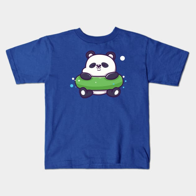 Cute Panda With Swim Ring Kids T-Shirt by Catalyst Labs